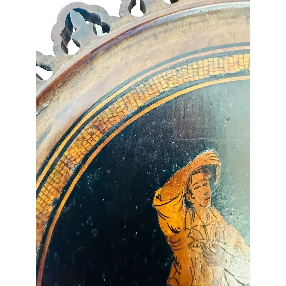 Antique‎ Italian Inlaid On Both Sides Hand-Carved Parquetry Mirror